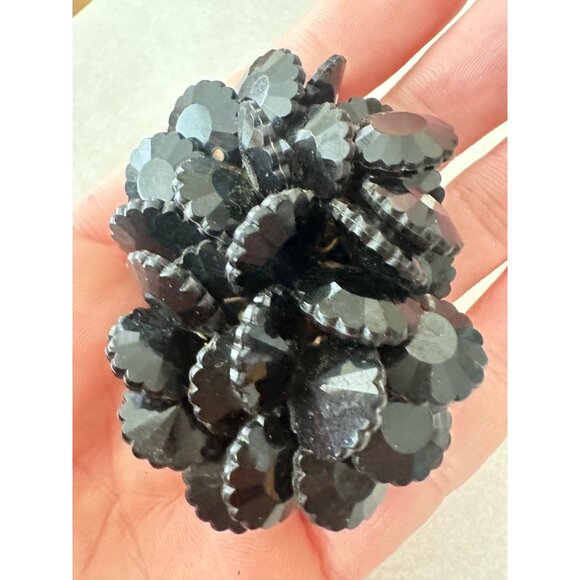 Miriam Haskell unsigned 1930s silver tone black beaded rhinestone pin brooch - Picture 3 of 7